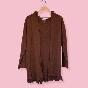 Women's Brown Fringe Hooded Cardigan
